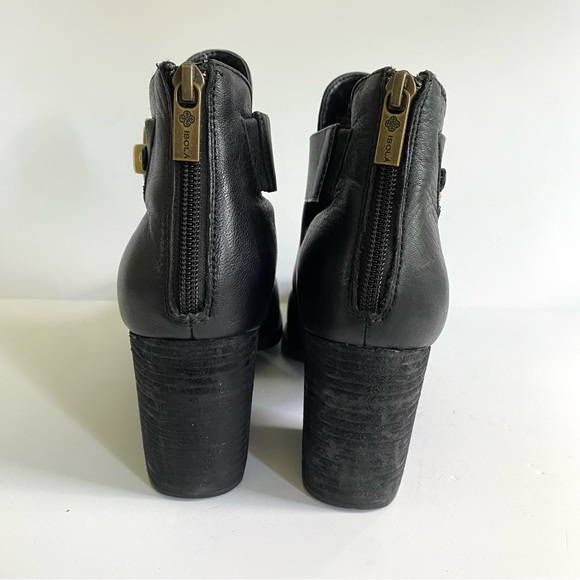 Isola Larkin Leather Cutout Ankle Booties Block Heel Cross Strap Black Size‎ 7.5 - Picture 4 of 8